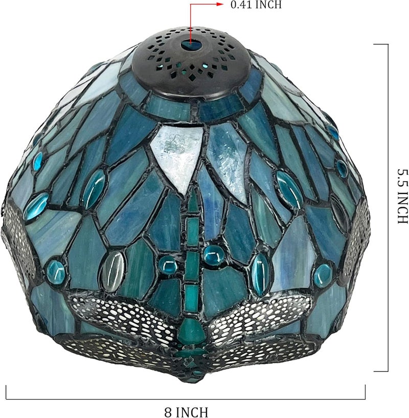 TCODTPOL Small Tiffany Lampshade Replacement Only Stained Glass Style Lamp Shade 8 Inch Fit for Table Desk Lamp, Pendant Ceiling Light Fixture (Blue Dragonfly) - Image 2